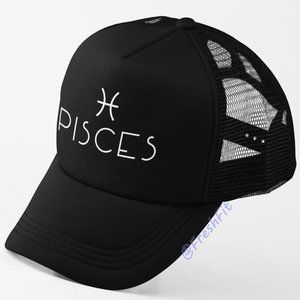 🆕Pisces Zodiac Sign Black Foam Trucker Hat Mesh Snapback Cap